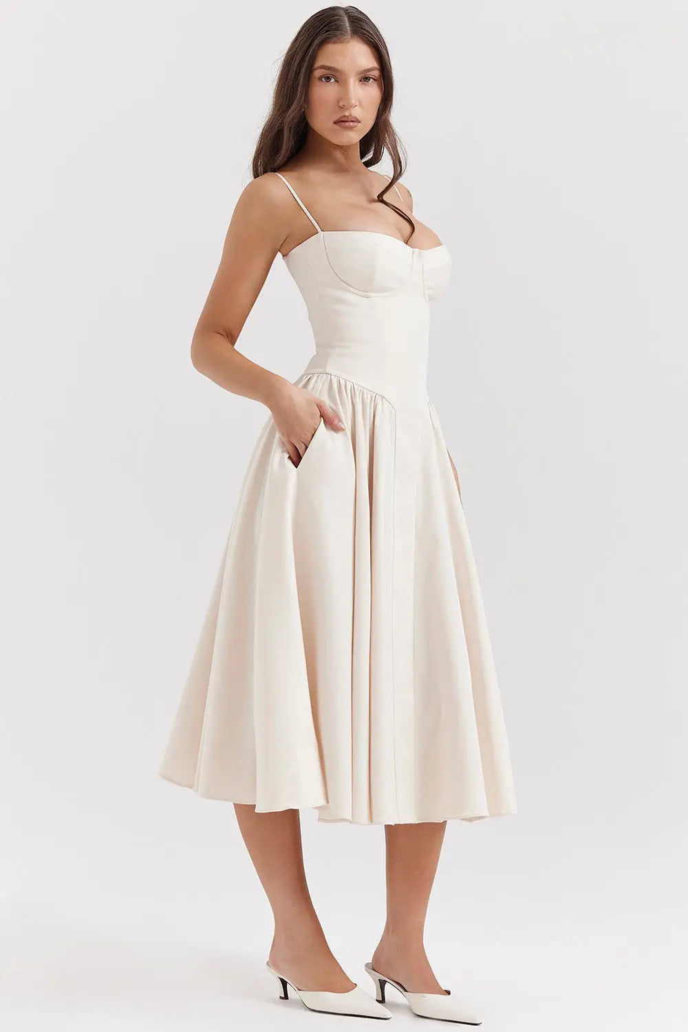 Ella | Damen Sommer Korsett Maxikleid mit V-Ausschnitt