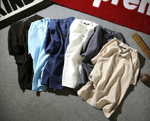 Herren Lässiger Henley T-Shirt mit Knöpfen