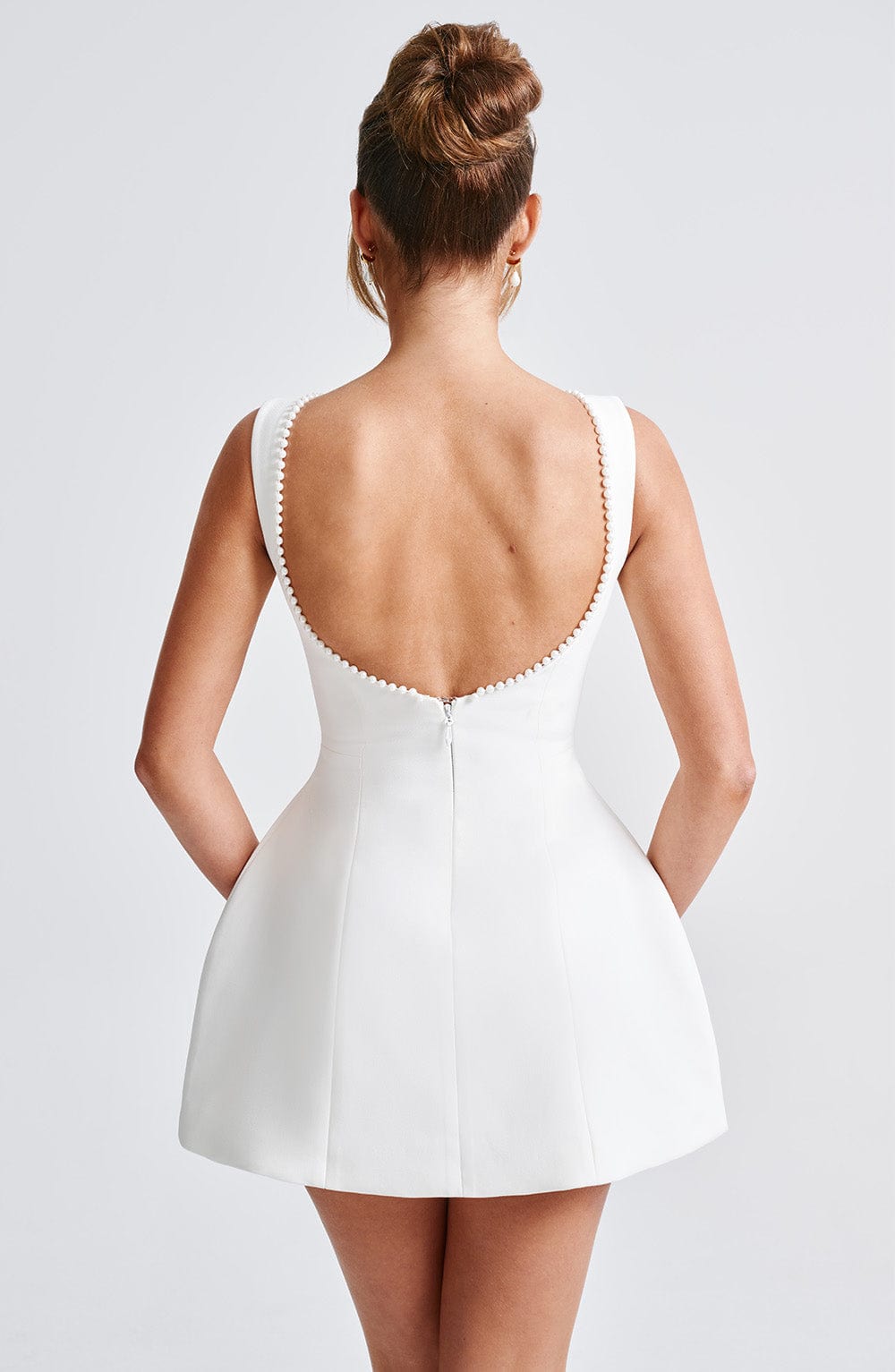 Narula | Damen Mini Kleid A-Linie Perlenkragen Schleife Festlich