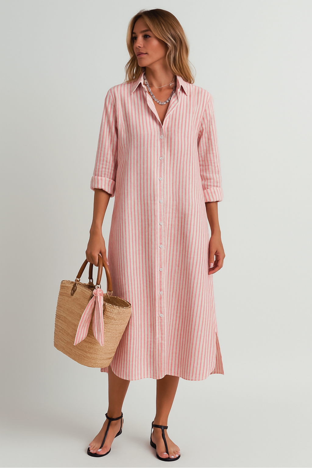 Damen Sommer Gestreift Maxi Strandkleid