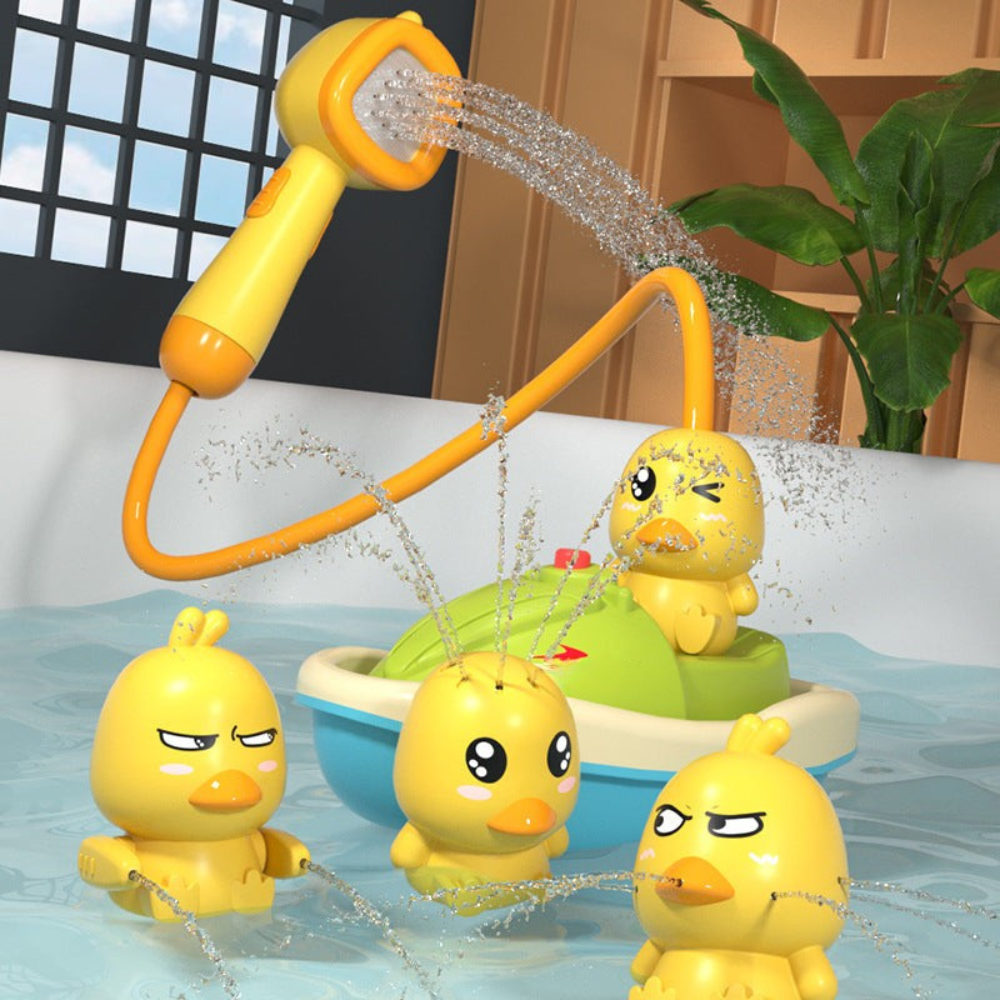 AquaTots | Badespielzeug-Set mit schwimmenden Enten und sanftem Wassersprüher für Kinder