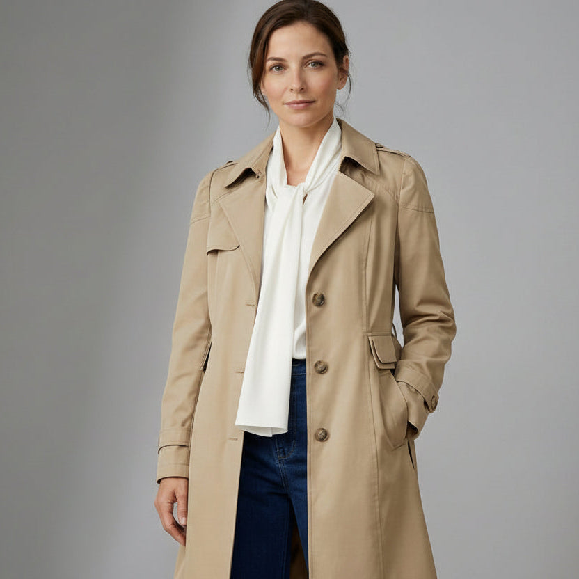 Leichter Trenchcoat für Damen ohne Gürtel mittellang