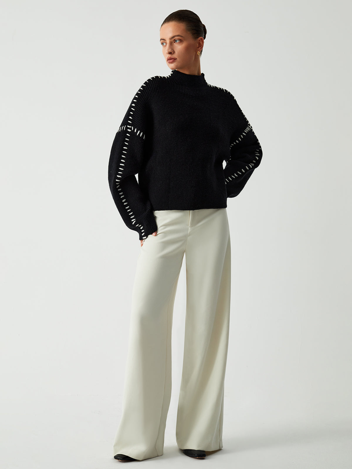 Alma | Oversize-Dolcevita-Pullover mit Piqué-Details
