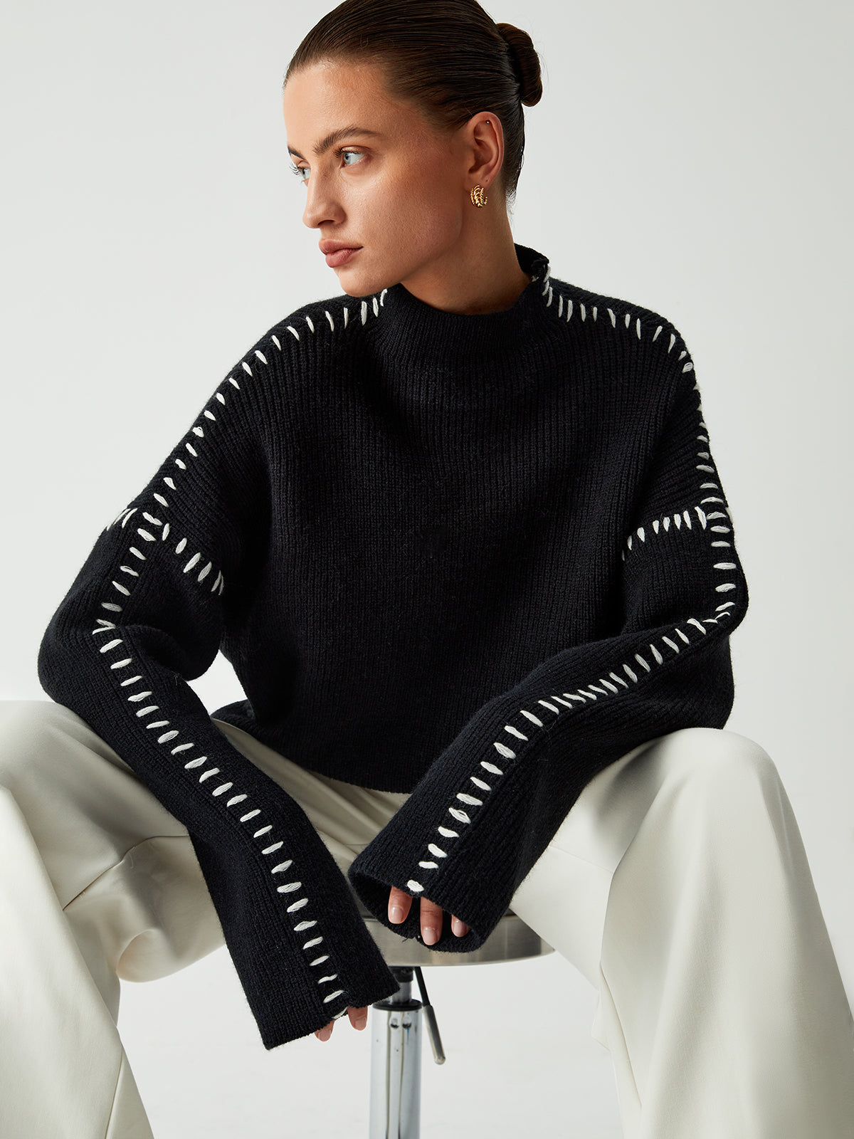 Alma | Oversize-Dolcevita-Pullover mit Piqué-Details