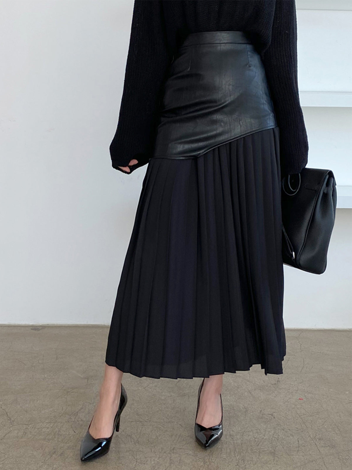 Damen Sommer Asymmetrischer Plissiert Midi Rock