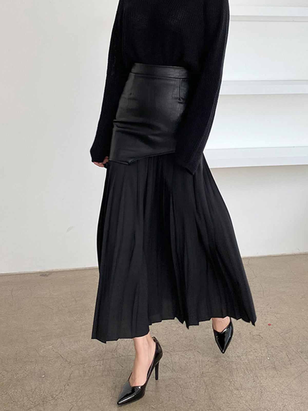 Damen Sommer Asymmetrischer Plissiert Midi Rock