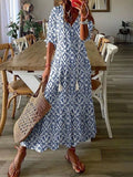 Sophie | Damen Boho Sommer Maxikleid mit V-Ausschnitt und Vintage-Muster