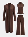 VERASSE™ | DREITEILIGES SET MIT GESTRICKTEM ROLLKRAGENPULLOVER, STRICKJACKE UND HOSE