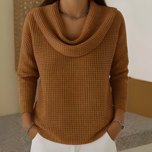 AMBER | WARMER WAFFELPULLOVER MIT ELEGANTEM WASSERFALLAUSSCHNITT