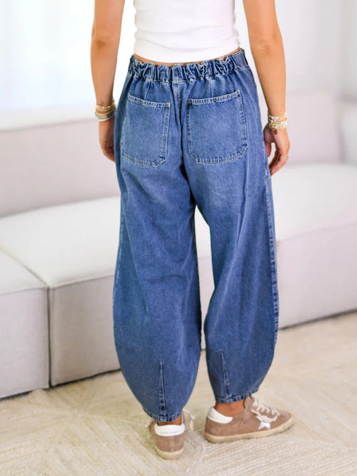 Baggy Jeans Damen | Weites Bein & Kordelzug für bequemen Sitz