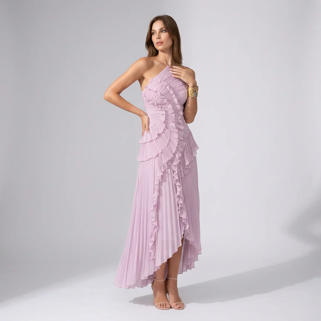 Bandeau Sommerkleid mit Plissee und Volants - midi