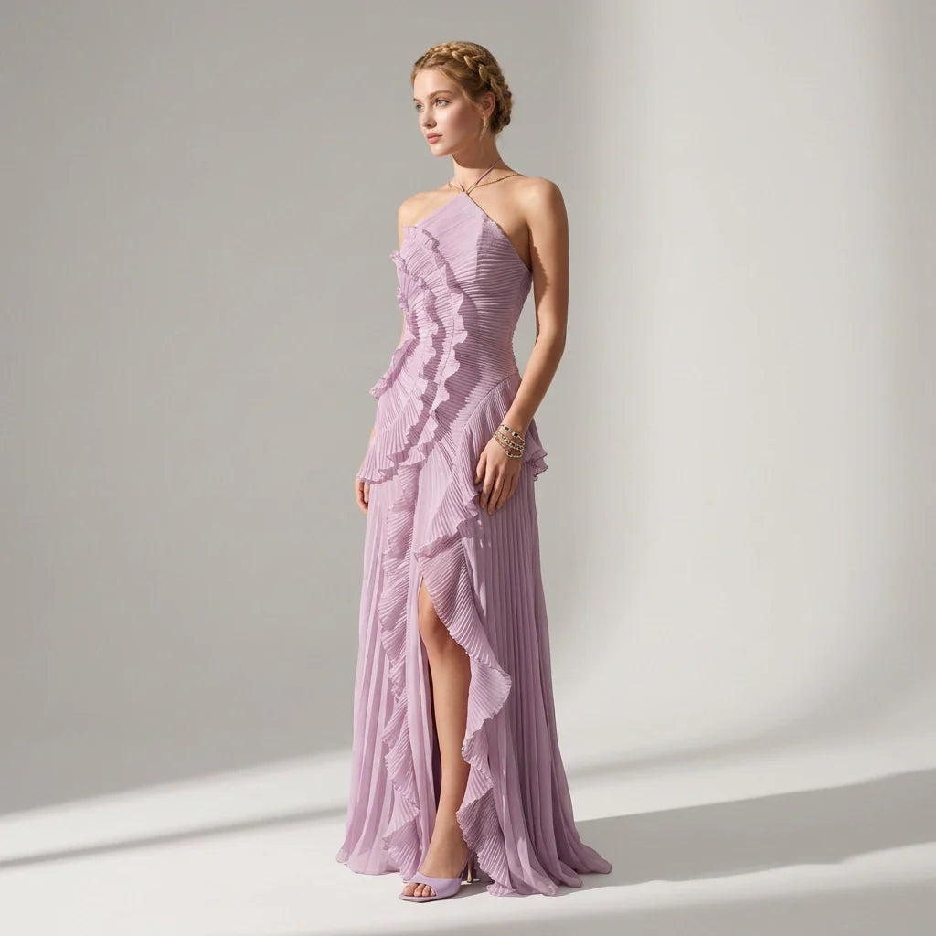 Bandeau Sommerkleid mit Plissee und Volants - midi