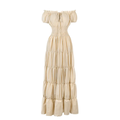 Margarete | Damen Schulterfreies Maxikleid Gestuft – Geraffter Bund Sommerkleid 2026