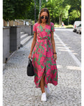 Maxikleid Damen | Blumendruck & Wickeloptik mit Bindegürtel