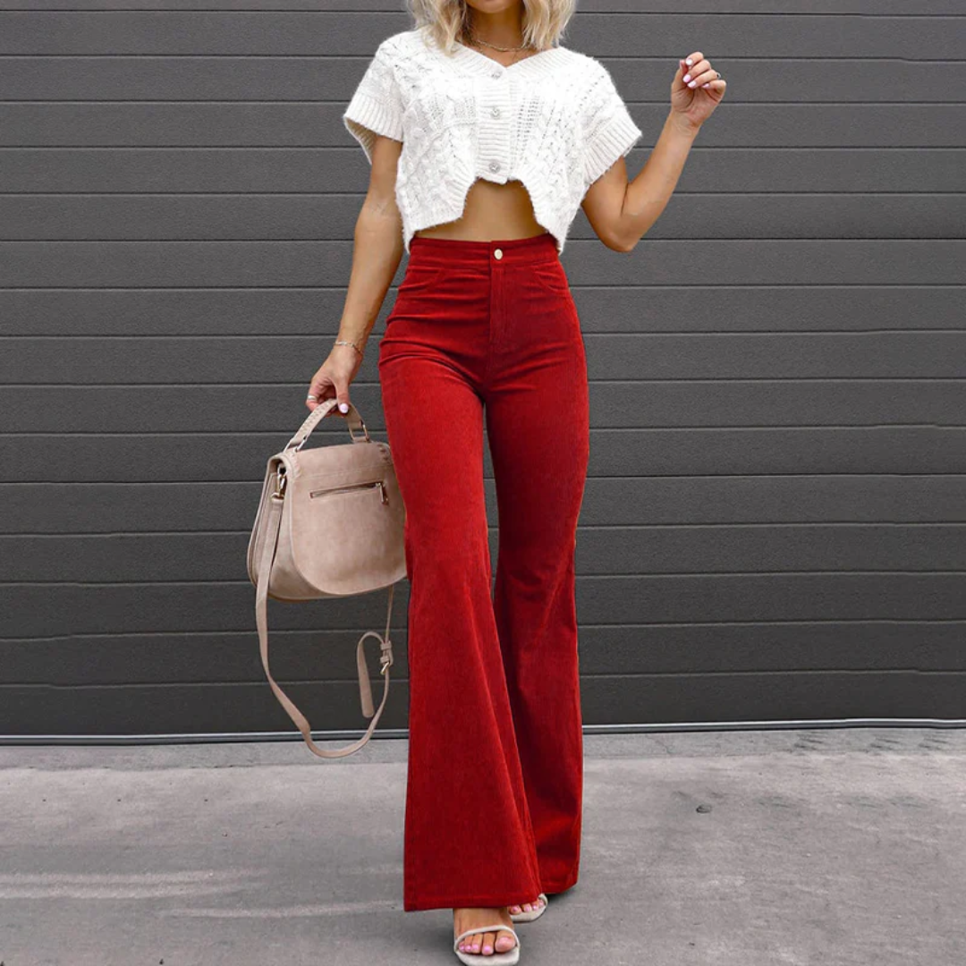 Bernadette | Damen Cord Schlaghose Hochtailliert – Corduroy Flared Hose Retro 2026
