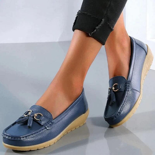 Bella | Damen Leder Loafer Flach Komfort Quaste Slipper