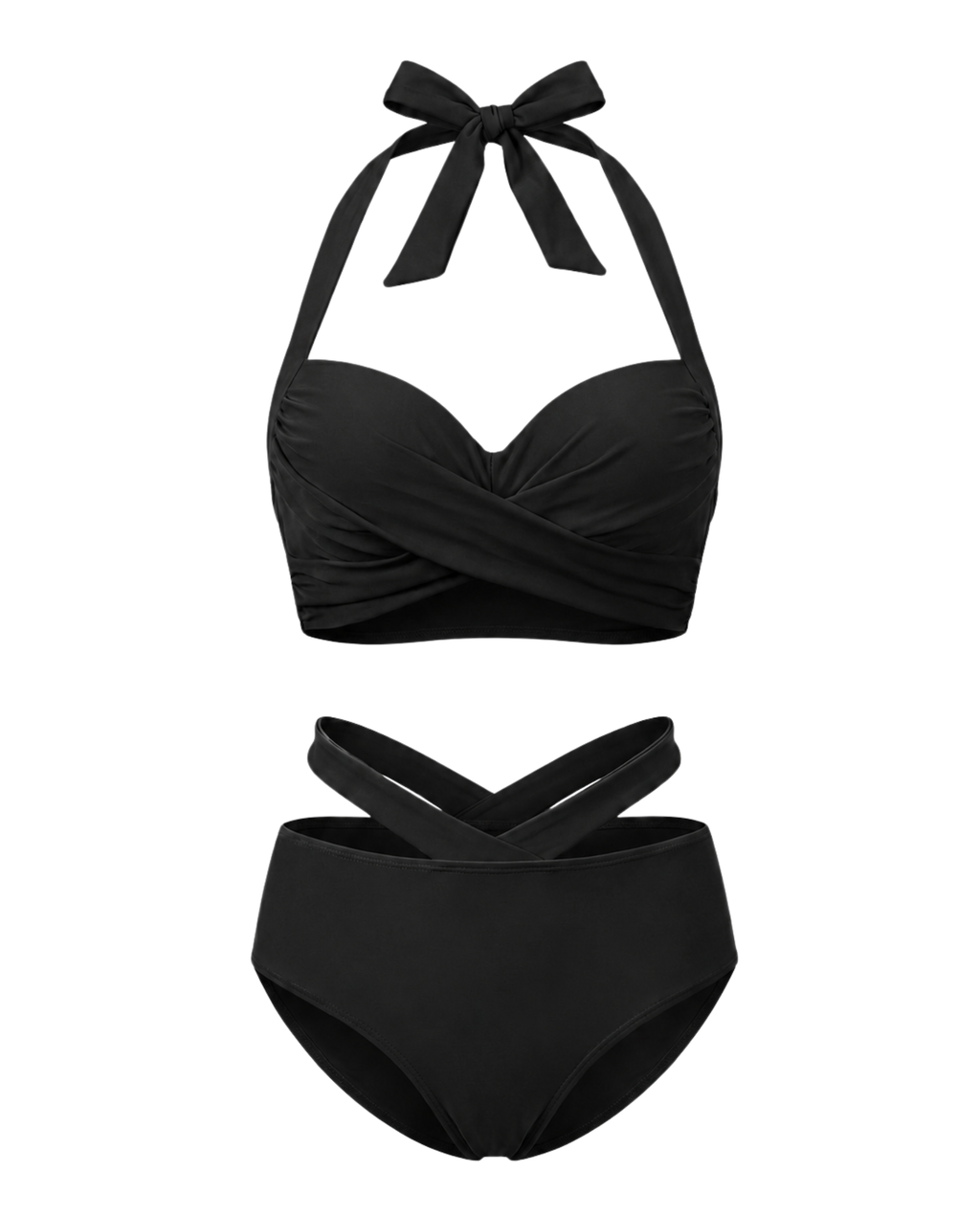 Bikini Damen | Halter-Set mit Schleife, Wickel-Top & High-Waist