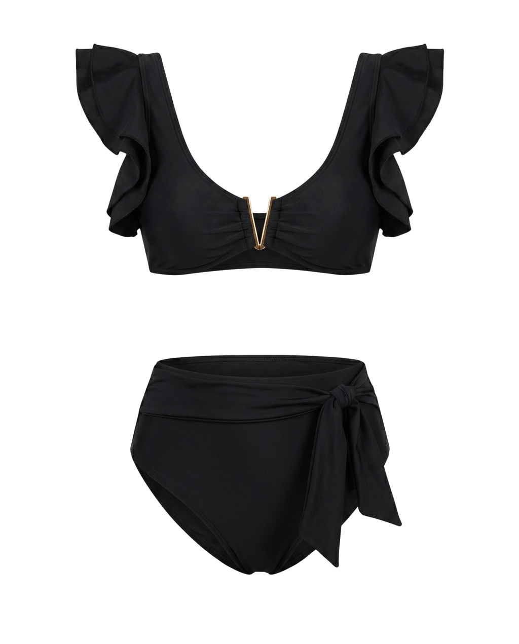 Bikini Damen | Rüschen-Top & High Waist mit Golddetail
