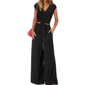 Miriam | Damen Crop Top Hose Set – Knoten Crop Top V-Ausschnitt Weite Hose Matching Set 2026