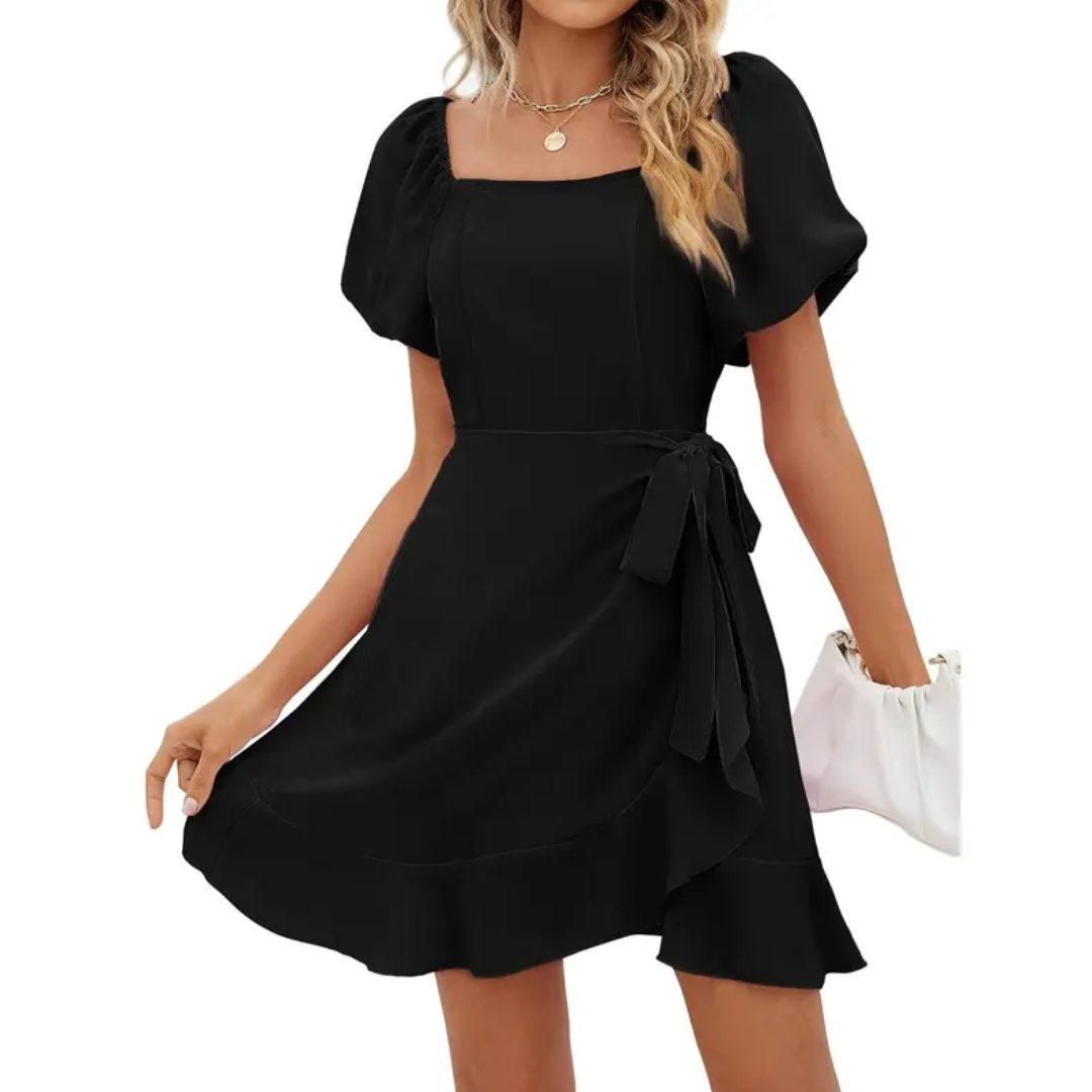Doris | Damen Minikleid Eckiger Ausschnitt Puffärmel – Mini Kleid Gürtel Sommer 2026
