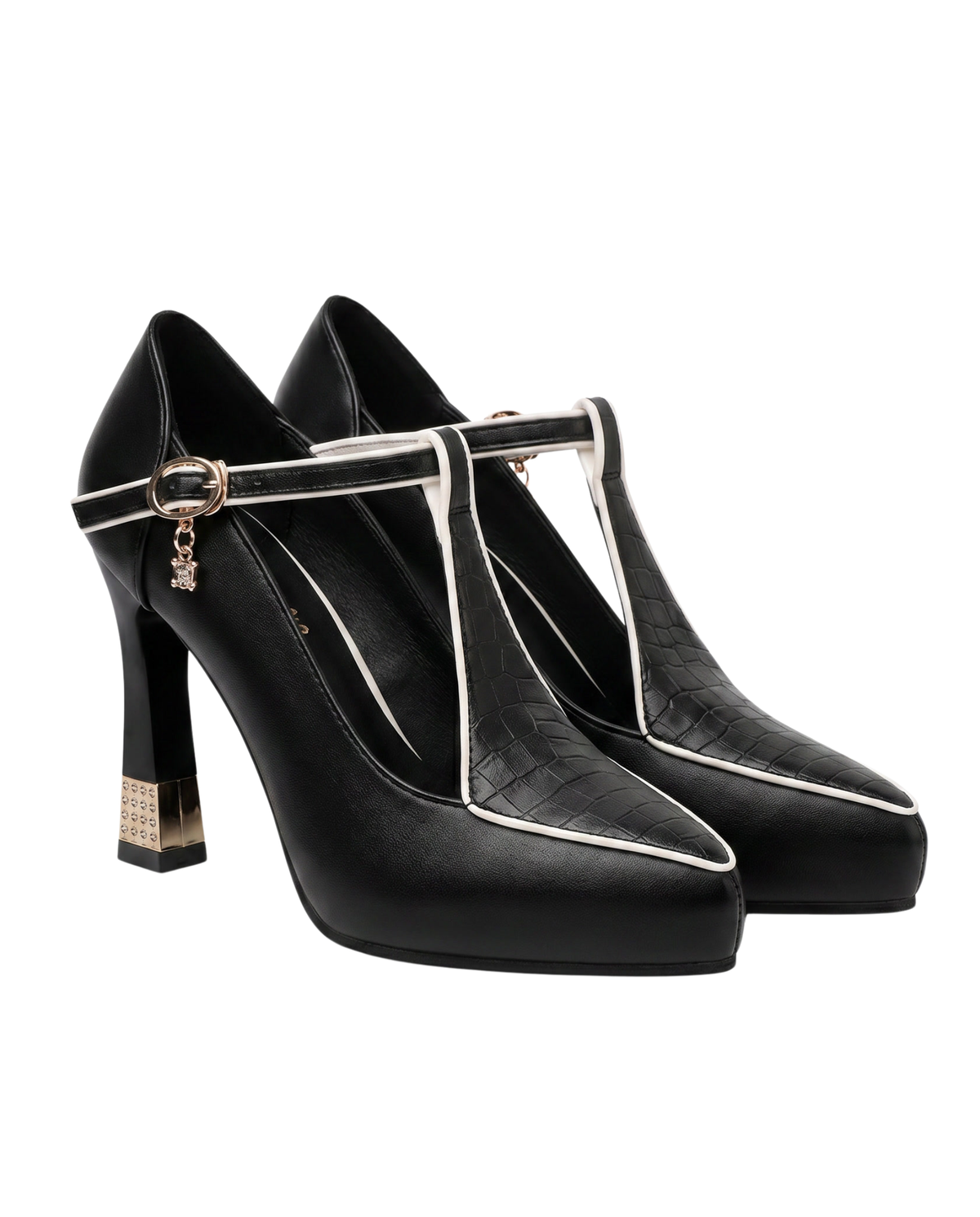 Blockabsatz Pumps Damen | T-Riemen & Croco-Design