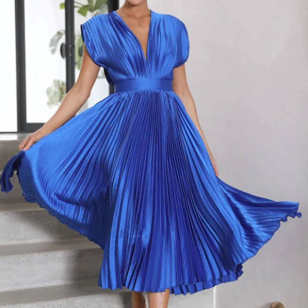 Damen Plissiertes Neckholder Hochzeitsgast Maxi Kleid