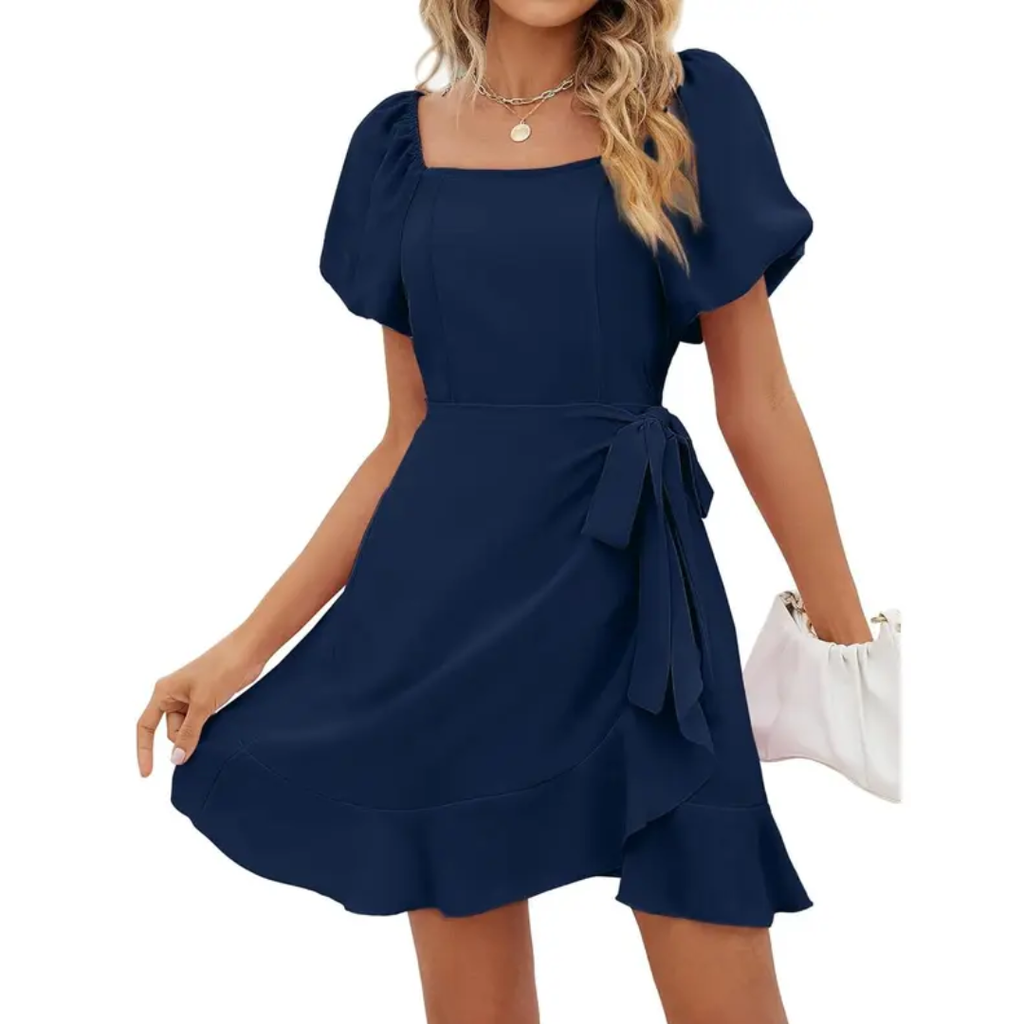 Doris | Damen Minikleid Eckiger Ausschnitt Puffärmel – Mini Kleid Gürtel Sommer 2026