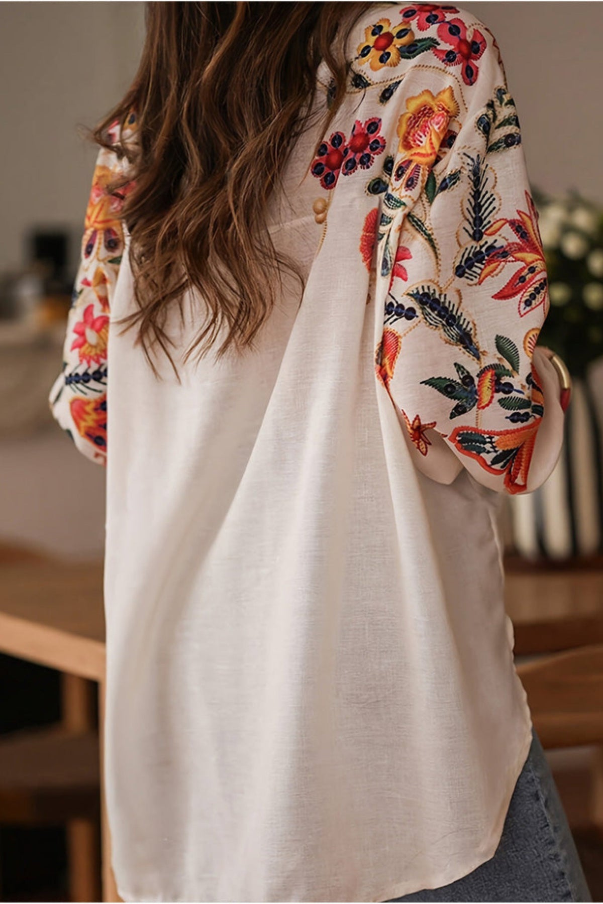 Blumen Bluse Damen | Stickerei & Bohemian-Stil