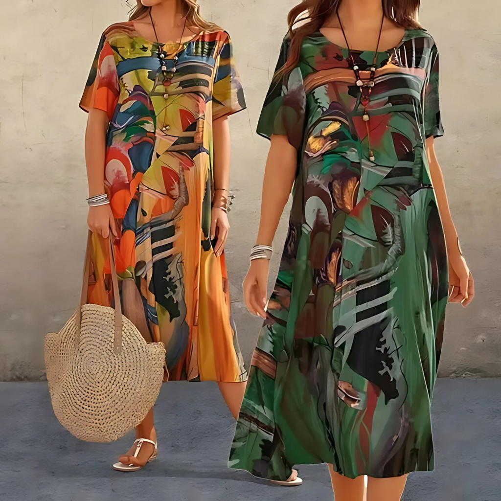 Blumenkleid Damen | Abstrakter Allover-Print & Fließender Schnitt