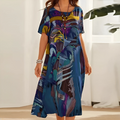 Blumenkleid Damen | Abstrakter Allover-Print & Fließender Schnitt