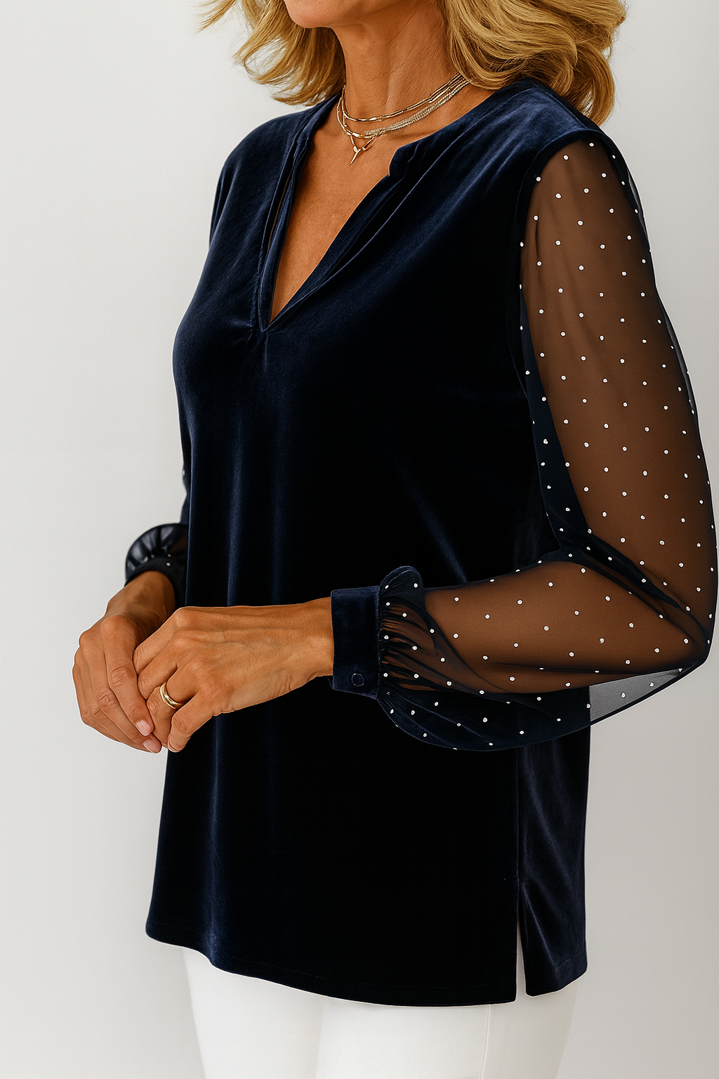 Bluse Damen | Punktärmel & Eleganter Ausschnitt