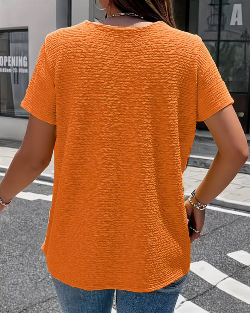 Bluse Damen | Strukturiertes Kurzarm-Top mit Goldknöpfen & Kragen
