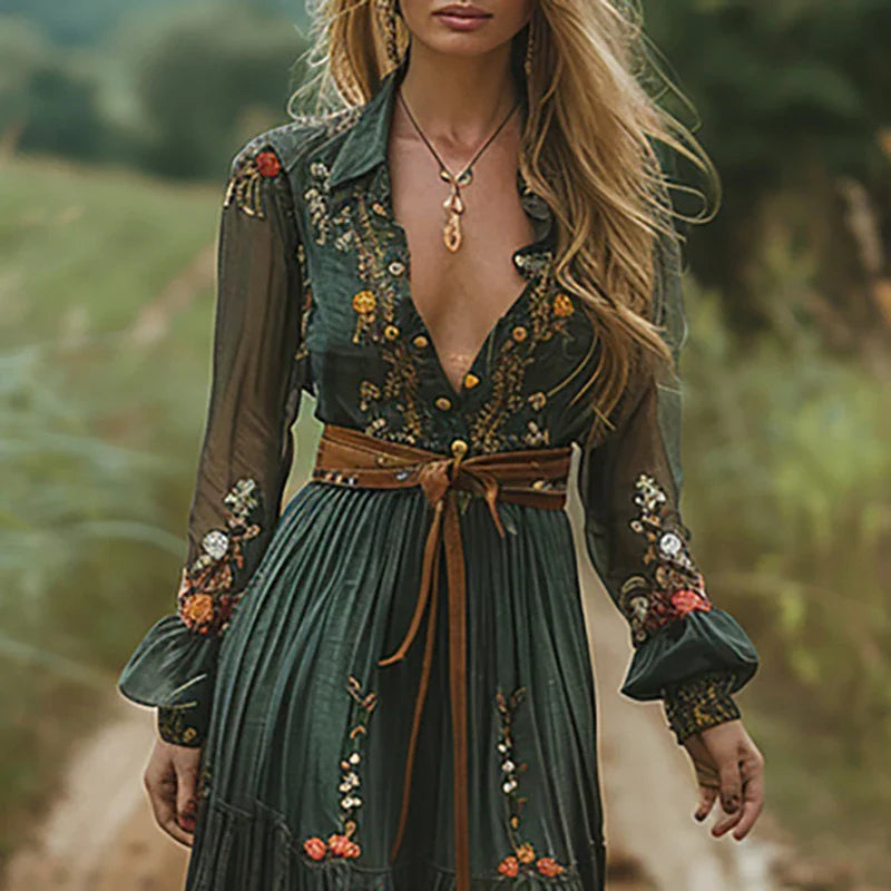 Böhmisches Blumen-Maxikleid für Frauen – Elegantes Sommerkleid