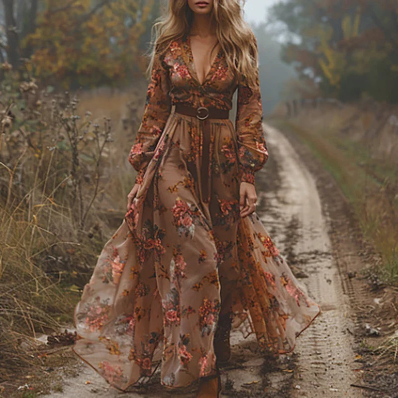 Böhmisches Blumen-Maxikleid für Frauen – Elegantes Sommerkleid