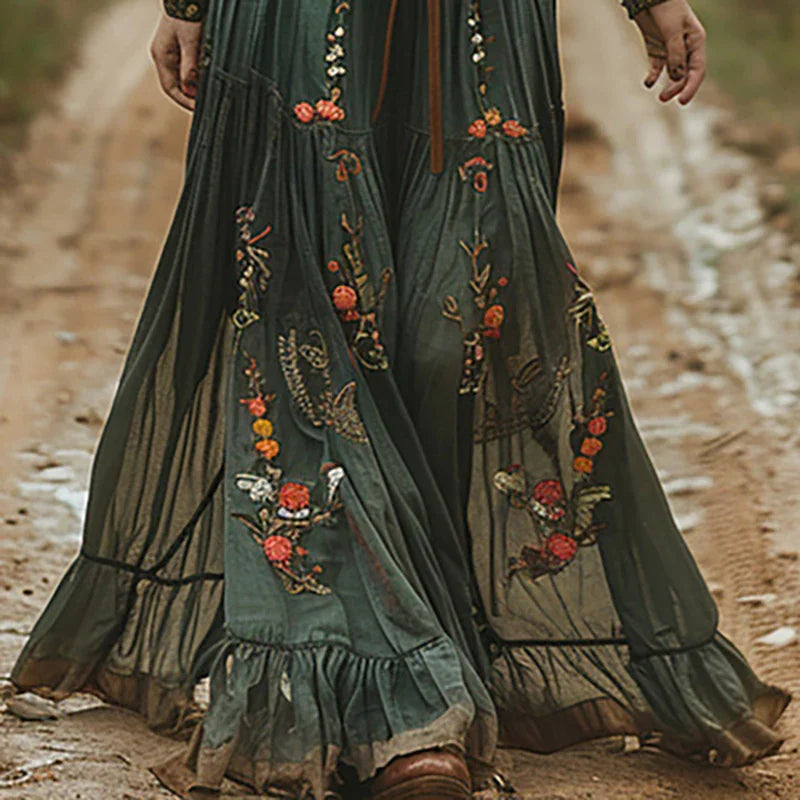 Böhmisches Blumen-Maxikleid für Frauen – Elegantes Sommerkleid mit Plissee-Design