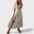 Maxikleid Damen | Boho Ikat-Print & Quasten V-Ausschnitt