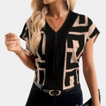 Nadia | Damen Bluse Kurzarm Geometrischer Druck V-Ausschnitt