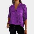 Damen Gemusterte Halblange V-Ausschnitt Bluse
