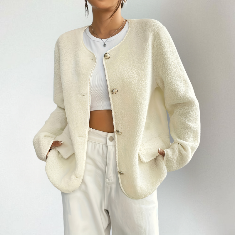Strickjacke Damen | Teddy-Optik & Rundhals-Ausschnitt