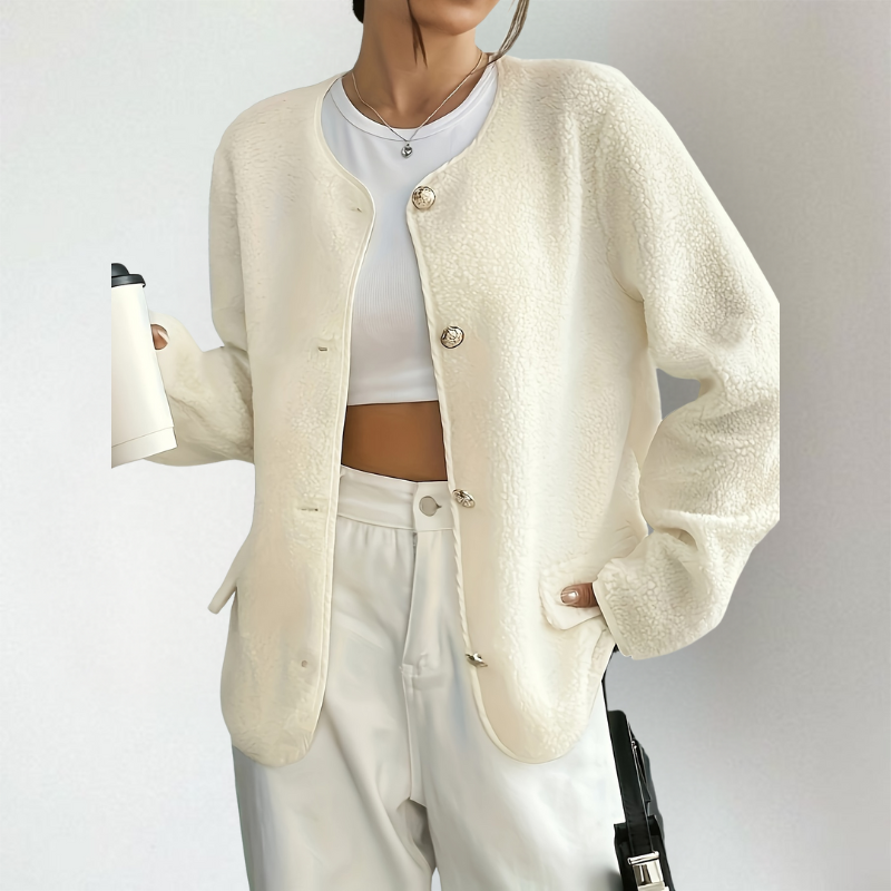 Strickjacke Damen | Teddy-Optik & Rundhals-Ausschnitt