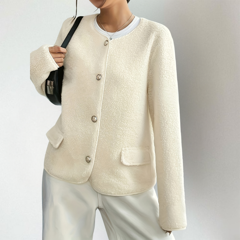 Strickjacke Damen | Teddy-Optik & Rundhals-Ausschnitt