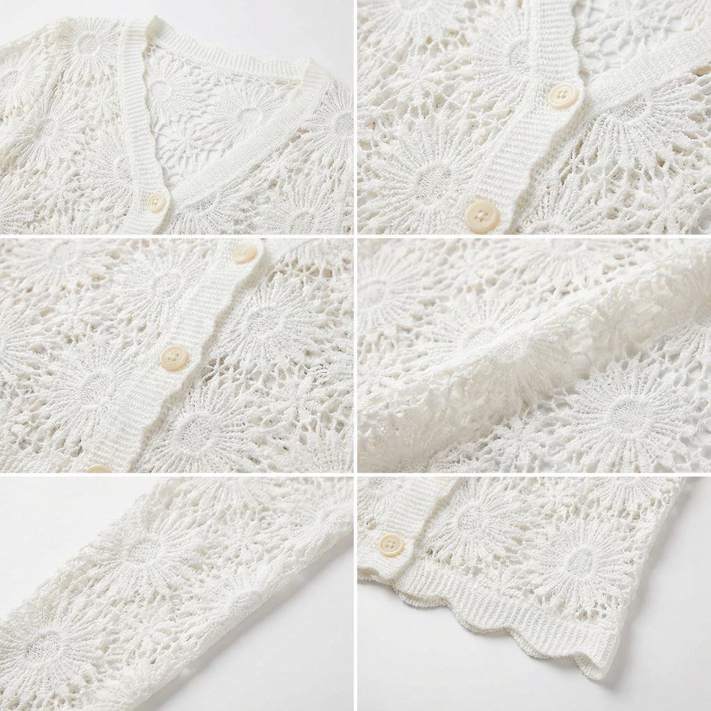 Charlotte™ Strickjacke aus floralem Häkelmuster mit veredeltem, handwerklichem Finish