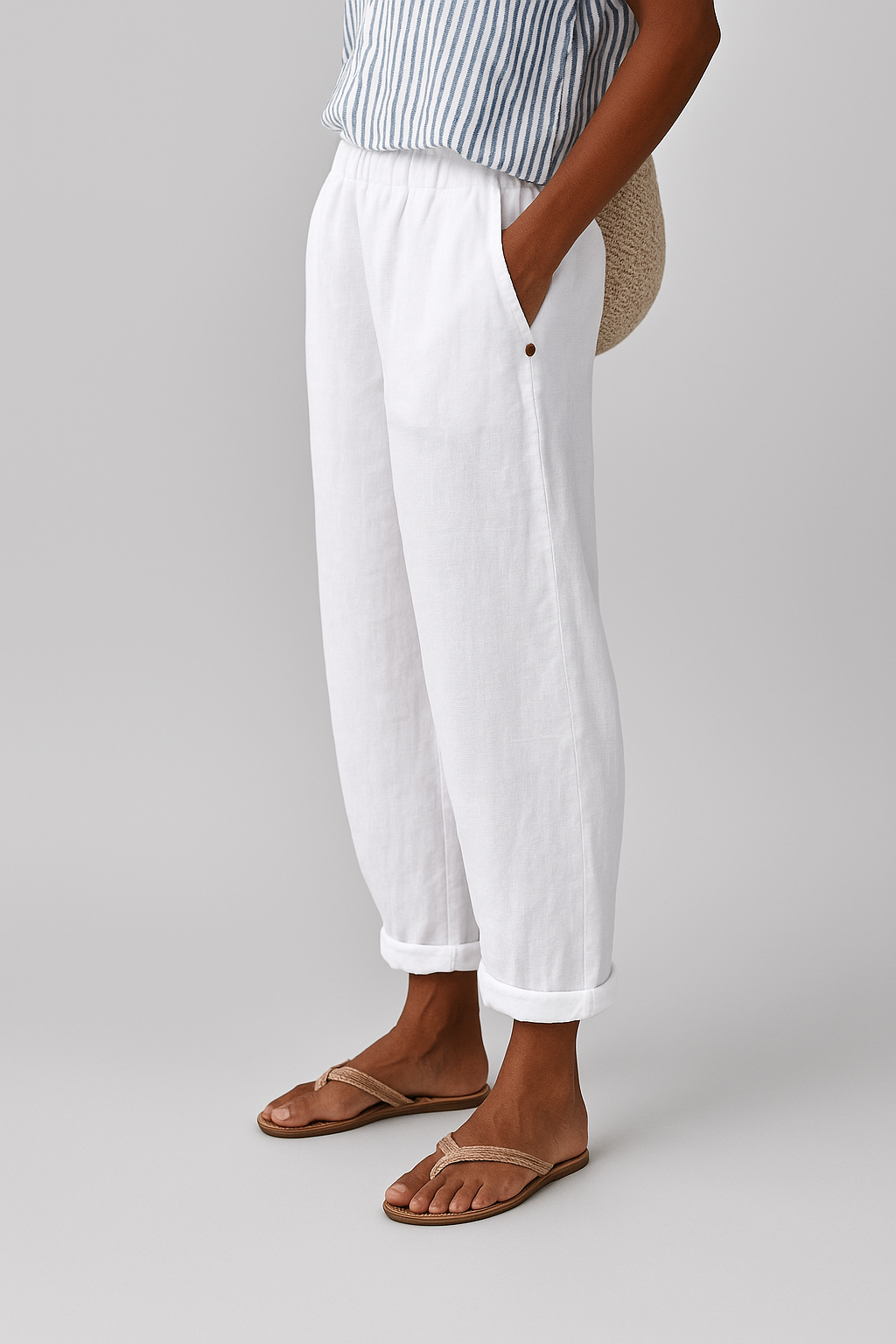 Damen Umschlag Saum Sommer Leinen Hosen