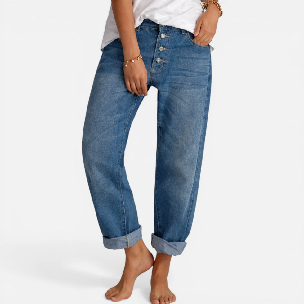 Damen Jeans mit Knopfleiste und geradem Bein