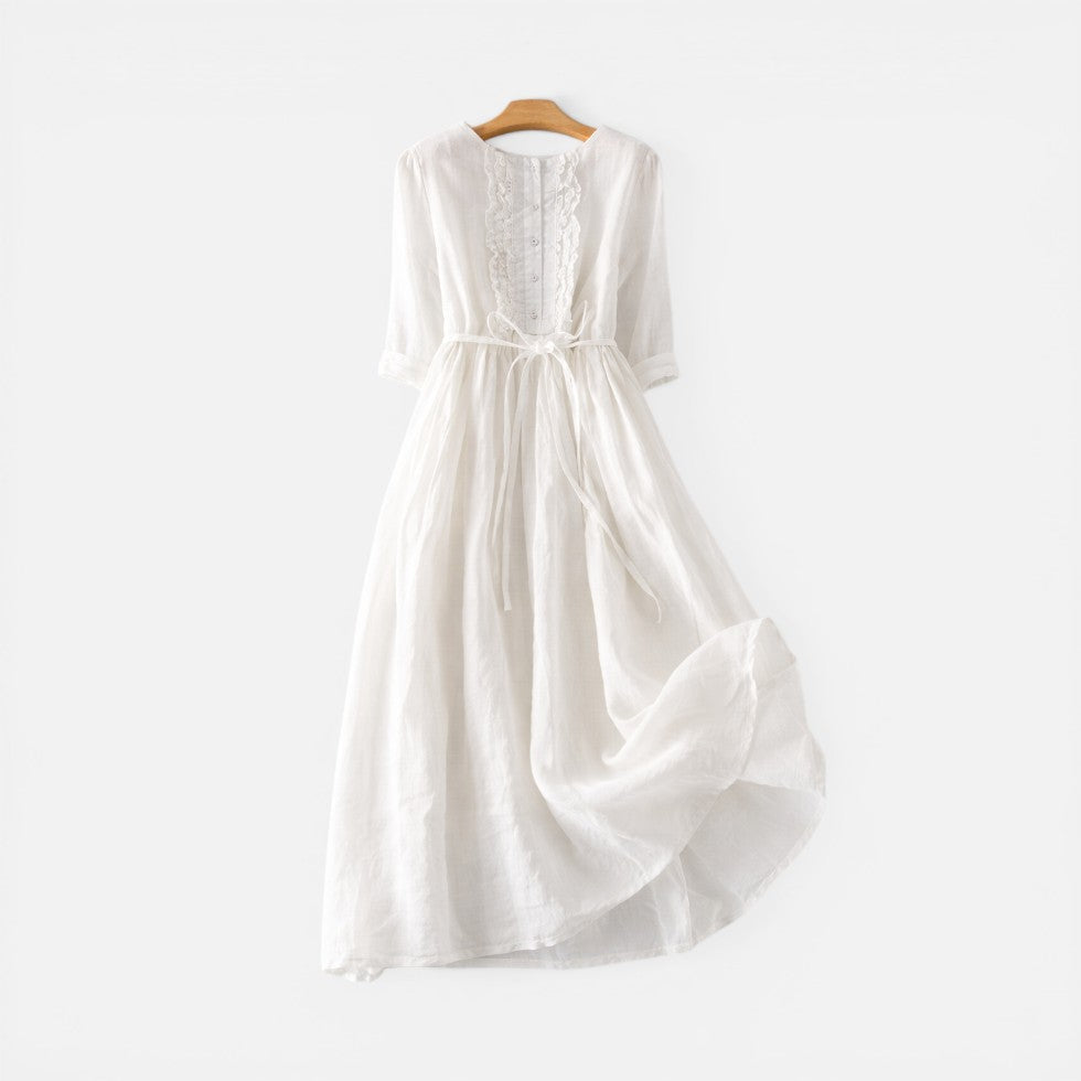 Leinenkleid mit Knopfleiste und Taillenband