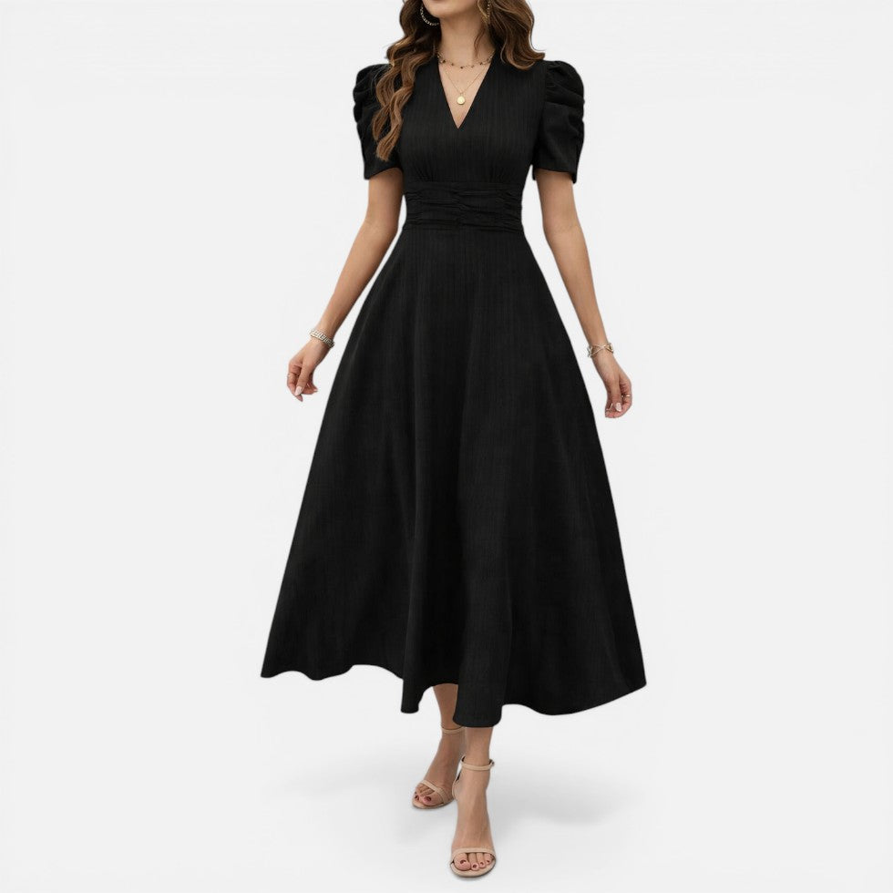 Elena | Damen Elegantes Midikleid V-Ausschnitt – Tailliertes Kleid Büro & Hochzeit 2026