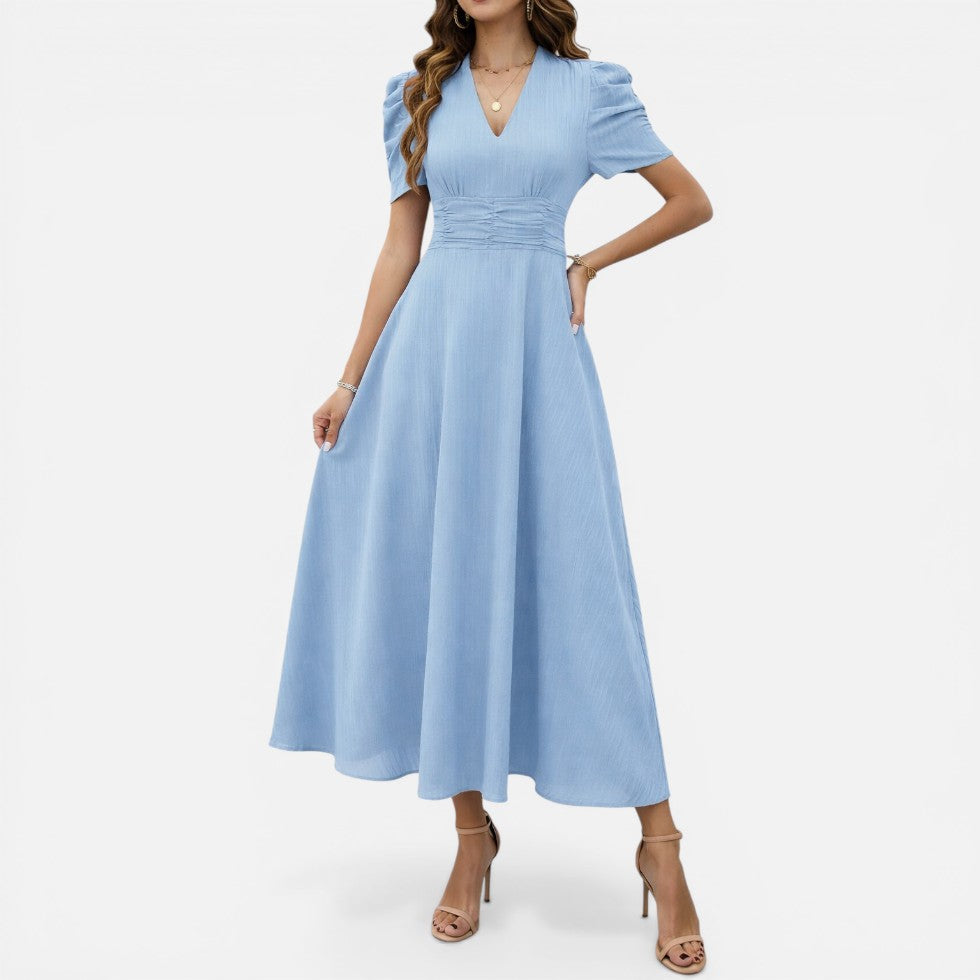 Elena | Damen Elegantes Midikleid V-Ausschnitt – Tailliertes Kleid Büro & Hochzeit 2026