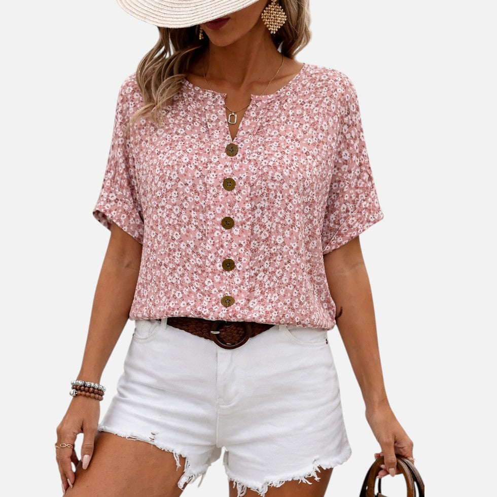 Gisela | Damen Bluse Blumenmuster Knopfleiste – Florales Sommeroberteil Damen 2026