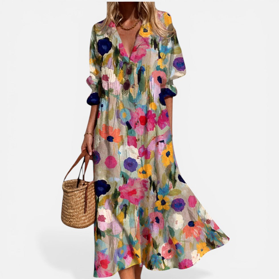 Erna | Damen Midikleid Florales Muster Knopfleiste – Blumenkleid Midi Sommer 2026