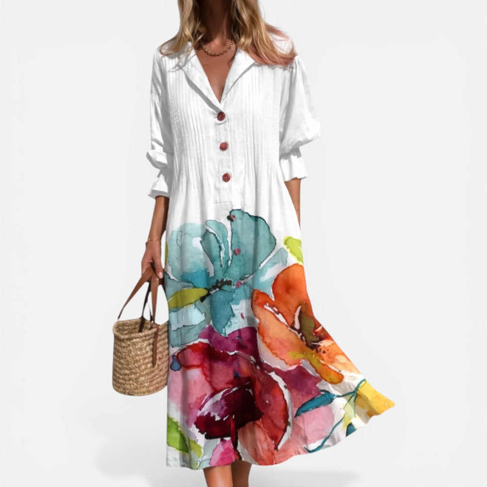 Erna | Damen Midikleid Florales Muster Knopfleiste – Blumenkleid Midi Sommer 2026